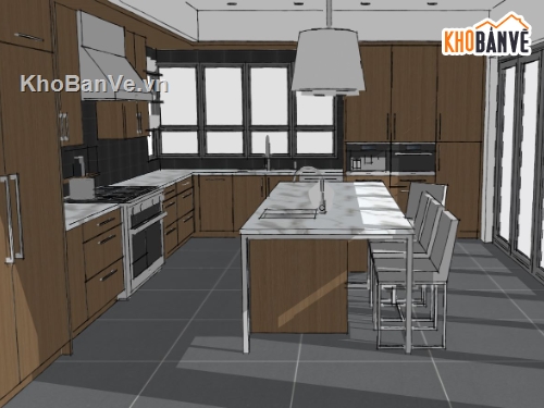 phòng bếp model su,nội thất phòng bếp,file su nội thất phòng bếp