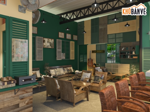 Phối cảnh Quán cafe,Retro Bao Cấp,3dsmax Cafe,Cad Cafe,quán cafe