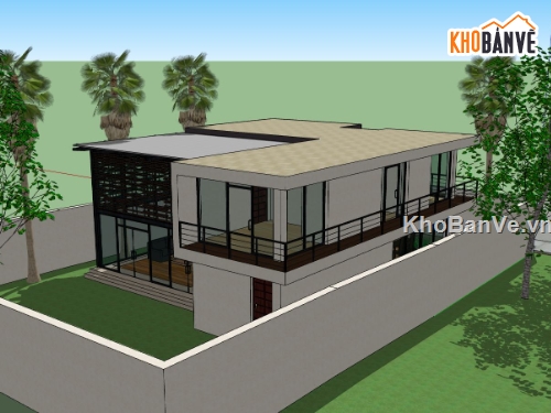 biệt thự 2 tầng,Phối cảnh biệt thự,file sketchup biệt thự 2 tầng,model su biệt thự 2 tầng