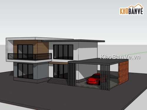 biệt thự 2 tầng,file sketchup biệt thự,biệt thự mái bằng,bao cảnh biệt thự 2 tầng