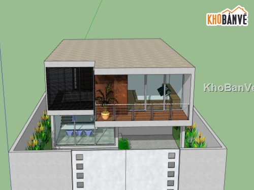 biệt thự 2 tầng,Phối cảnh biệt thự,file sketchup biệt thự 2 tầng