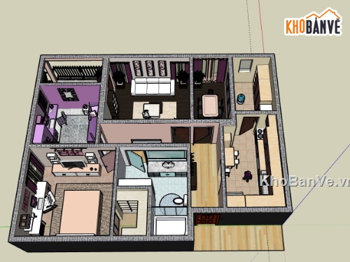 nội thất căn hộ,Sketchup nội thất chung cư,3d nội thất căn hộ