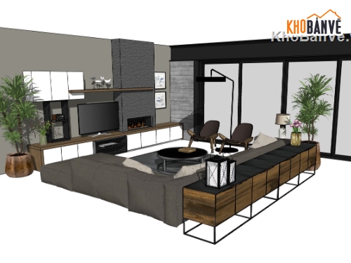 Phòng khách,Phòng khách Sketchup,file su phòng khách