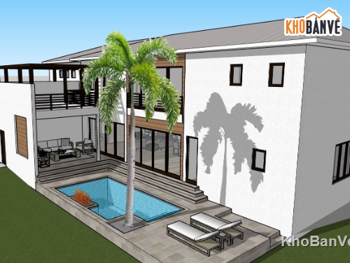 biệt thự đẹp 2 tầng,sketchup biệt thự 2 tầng,file su biệt thự 2 tầng