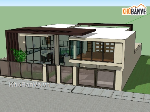 mẫu biệt thự 2 tầng,sketchup biệt thự 2 tầng,biệt thự 2 tầng