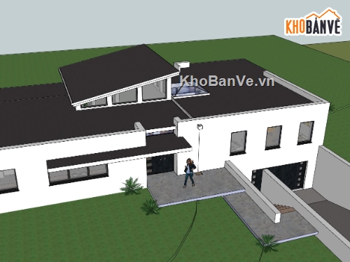 biệt thự hiện đại,Sketchup phối cảnh biệt thự,biệt thự 1 tầng,model su biệt thự