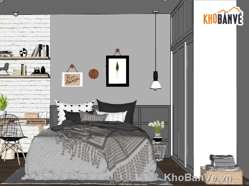 thiết kế phòng ngủ hiện đại,su phòng ngủ hiện đại,phòng ngủ sketchup,mẫu nội thất phòng ngủ su