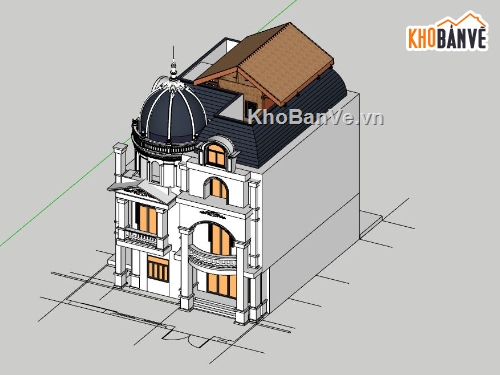 lâu đài 3 tầng,sketchup nhà 3 tầng,phối cảnh nhà 3 tầng