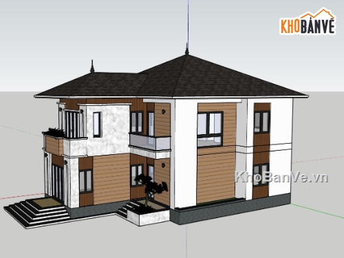 biệt thự 2 tầng,sketchup biệt thự,phối cảnh biệt thự,biệt thự hiện đại