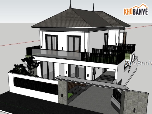 biệt thự 2 tầng,sketchup biệt thự 2 tầng,model su biệt thự 2 tầng