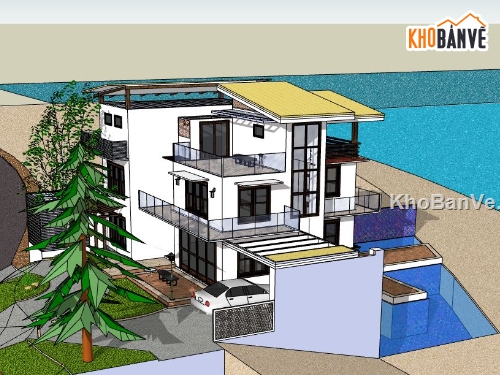 Biệt thự 3 tầng,model su biệt thự 3 tầng,file sketchup biệt thự 3 tầng