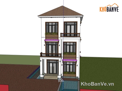 biệt thự 3 tầng,sketchup biệt thự,phối cảnh biệt thự,biệt thự hiện đại