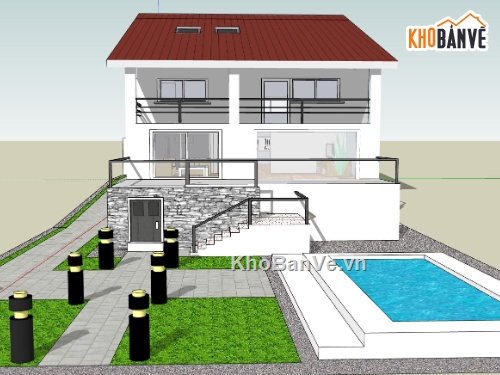 biệt thự nghỉ dưỡng,biệt thự đẹp 2 tầng,sketchup biệt thự 2 tầng,su biệt thự 2 tầng