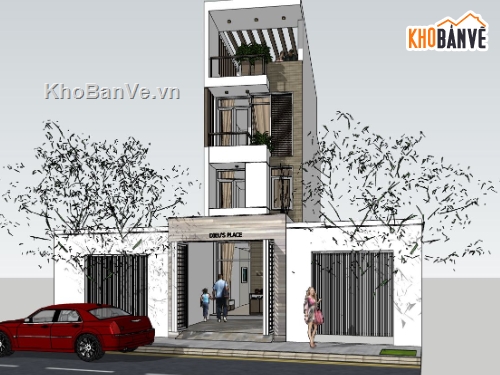 nhà phố 3 tầng,sketchup nhà phố 3 tầng,model su nhà phố 3 tầng