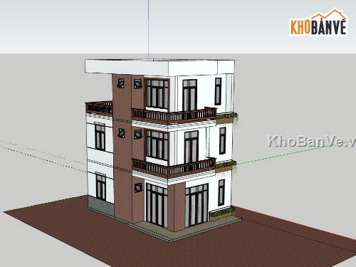 Nhà phố 3 tầng,model su nhà phố 3 tầng,sketchup nhà phố 3 tầng