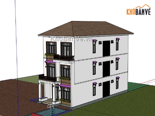 nhà phố 3 tầng,model su nhà phố 3 tầng,model sketchup nhà phố 3 tầng