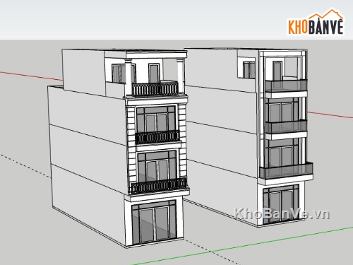 nhà phố 4 tầng,Model su nhà phố 4 tầng,sketchup nhà phố 4 tầng