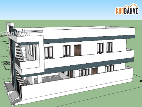 nhà 2 tầng,ngoại thất nhà 2 tầng,sketchup nhà 2 tầng,nhà 2 tầng mái bằng