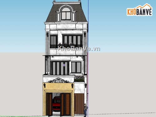 Nhà phố 3 tầng,Model su nhà phố 3 tầng,sketchup nhà phố 3 tầng