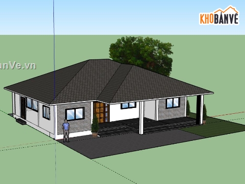 Biệt thự 1 tầng,model su biệt thự 1 tầng,sketchup biệt thự 1 tầng