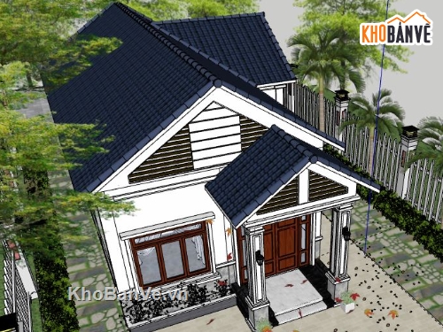 Biệt thự 1 tầng,model su biệt thự 1 tầng,sketchup biệt thự 1 tầng