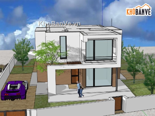 biệt thự 2 tầng,sketchup biệt thự 2 tầng,model su biêt thự 2 tầng