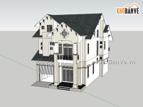 biệt thự 3 tầng,phối cảnh biệt thự,sketchup biệt thự,biệt thự hiện đại