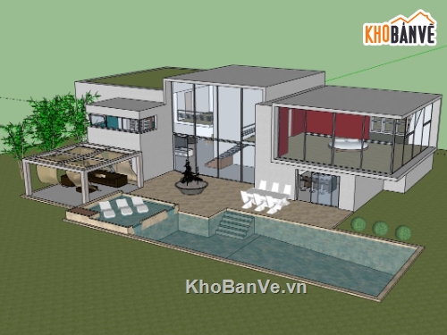 biệt thự 2 tầng,model su biệt thự 2 tầng,sketchup biệt thự 2 tầng