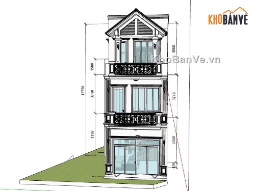 Nhà phố 3 tầng,Model su nhà phố 3 tầng,sketchup nhà phố 3 tầng