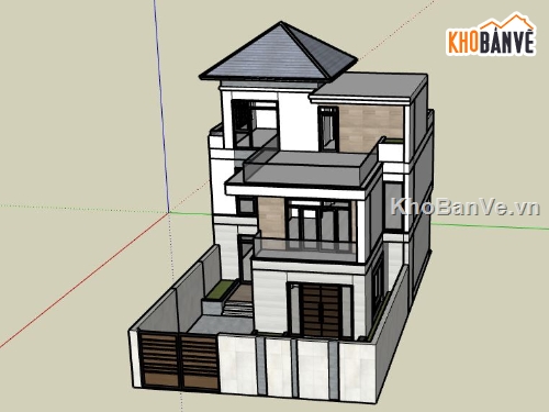 nhà phố 3 tầng,sketchup nhà 3 tầng,mẫu nhà hiện đại