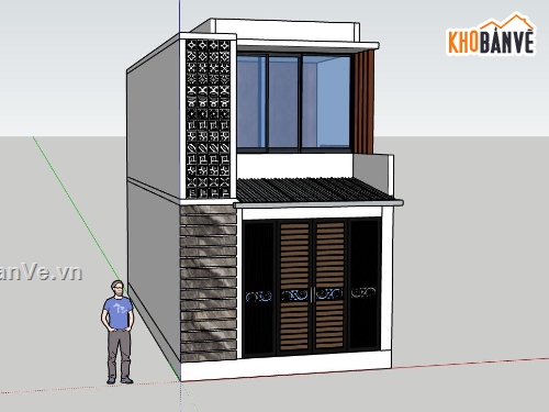 mẫu nhà phố 2 tầng,mẫu nhà 2 tầng,sketchup nhà phố 2 tầng