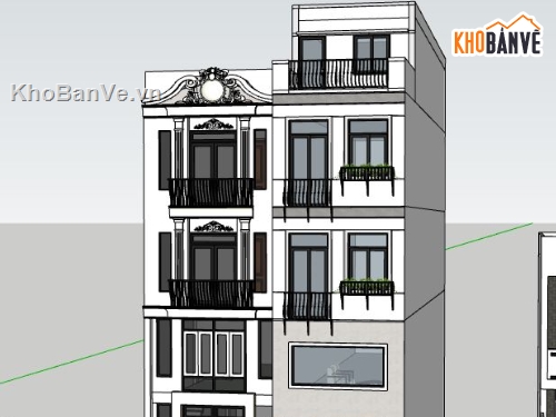 nhà phố 4 tầng,sketchup nhà phố 4 tầng,mode su nhà phố 4 tầng
