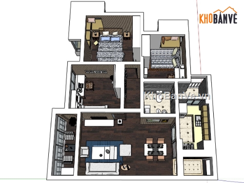 Sketchup nội thất tòa nhà chung cư đẹp