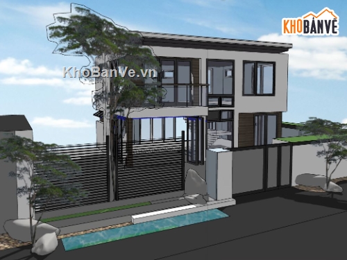 mẫu nhà 2 tầng,sketchup nhà ở 2 tầng,model su nhà ở 2 tầng