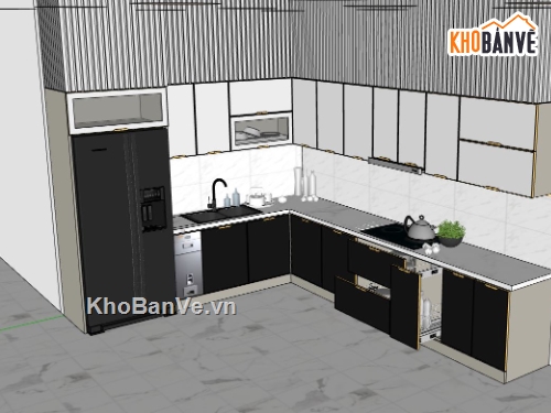 phòng bếp,Sketchup bếp,nội thất phòng bếp,Sketchup mẫu nội thất,Sketchup phòng bếp