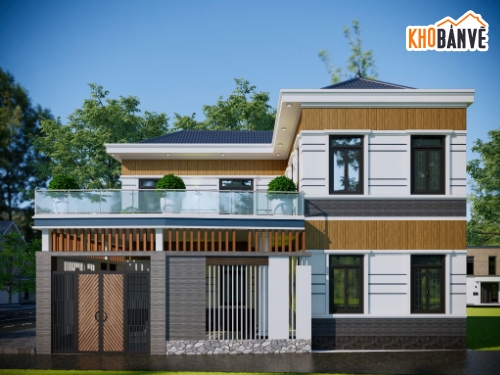 Sketchup,nhà 2 tầng chữ L,Bản vẽ,nhà hiện đại,kết cấu,kiến trúc