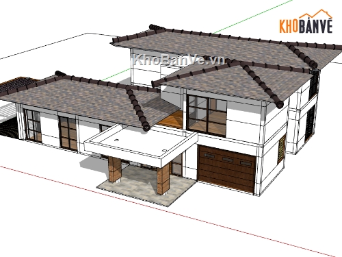 biệt thự mái ngói dựng sketchup,model su biệt thự 2 tầng,mẫu biệt thự 2 tầng file su