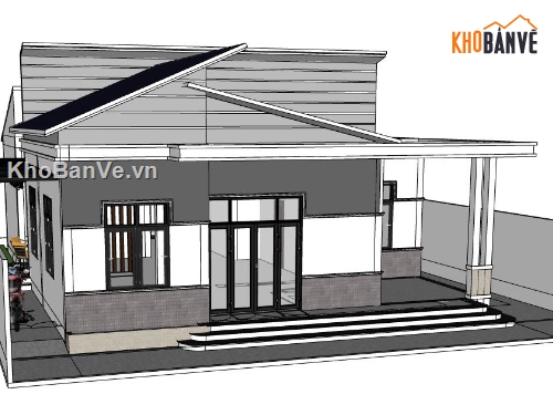 sketchup nhà 1 tầng,Sketchup nhà phố,nhà phố 1 tầng