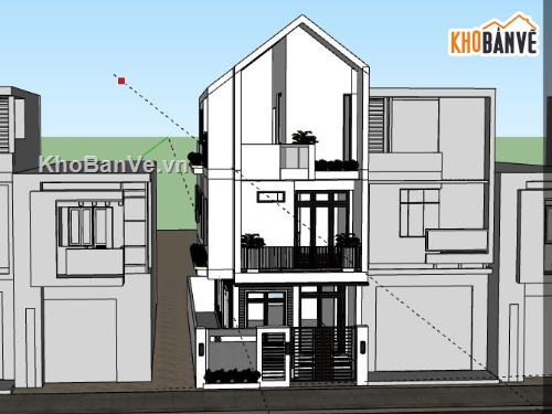 Nhà phố 3 tầng,Model su nhà phố 3 tầng,sketchup nhà phố 3 tầng