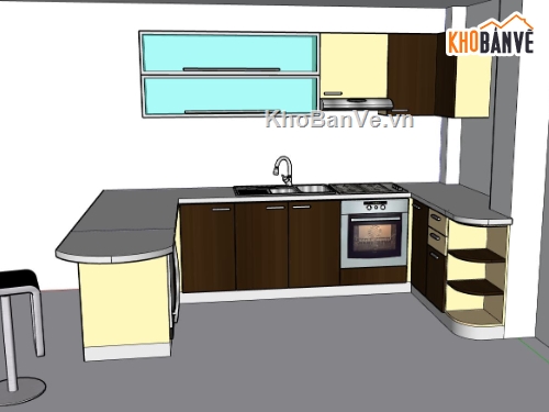 sketchup nội thất phòng bếp,model su nội thất phòng bếp,thiết kế nội thất phòng bếp