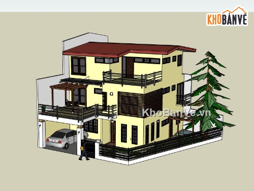 Biệt thự 3 tầng,model su biệt thự 3 tầng,biệt thự 3 tầng file su