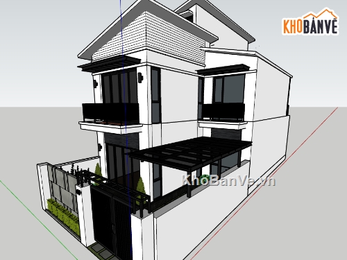 model sketchup nhà phố 3 tầng,file su nhà phố 2 tầng 1 tum,model su nhà phố 3 tầng