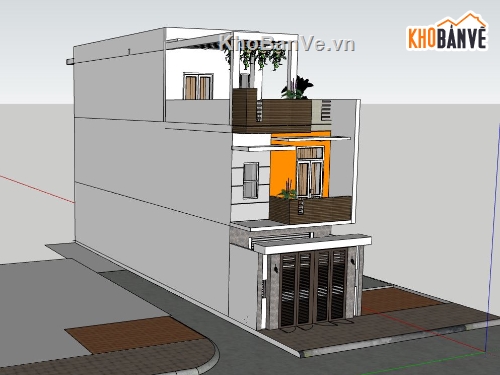 thiết kế nhà 3 tầng,sketchup nhà phố 3 tầng,model su nhà phố 3 tầng