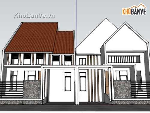 biệt thự sketchup,model su biệt thự 2 tầng,phối cảnh biệt thự 2 tầng,mẫu biệt thự 2 tầng đẹp