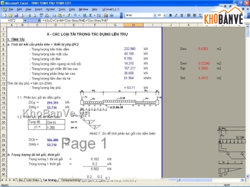 Bảng tính trụ thân cột,trụ thân cột,tính trụ thân cột,tính trụ cầu,thiết kế bản tính trụ thân cột