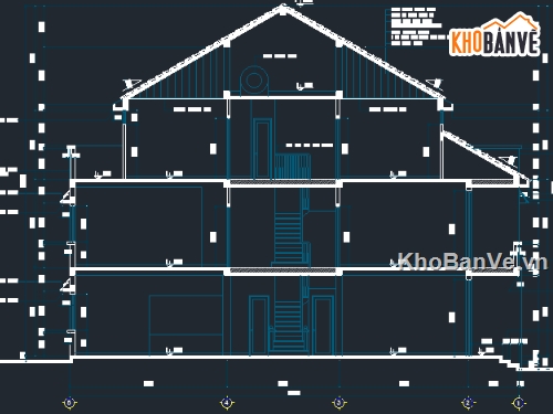 Thiết kế biệt thự 3 tầng 7.5x16m,file cad thiết kế nhà 3 tầng,biệt thự 3 tầng thiết kế file autocad