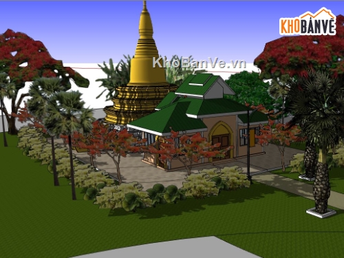 mẫu chùa đẹp,file sketchup chùa đẹp,model su chùa