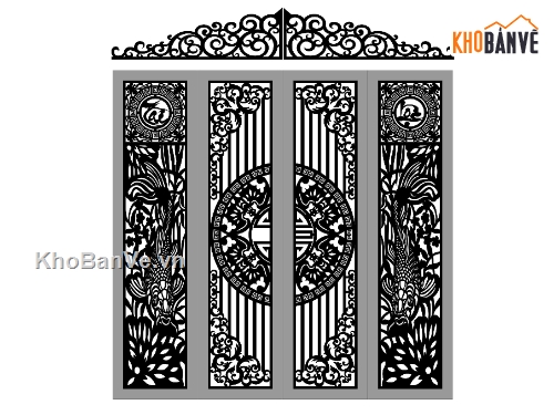 cổng đẹp 4 cánh,cổng đẹp 4 cánh cá chép,cổng cnc cá chép đẹp