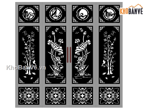 mẫu cổng 4 cánh,cổng sen trúc cnc,cổng ngũ phúc lâm môn