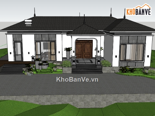 mẫu biệt thự sketchup,biệt thự 1 tầng,su biệt thự 1 tầng